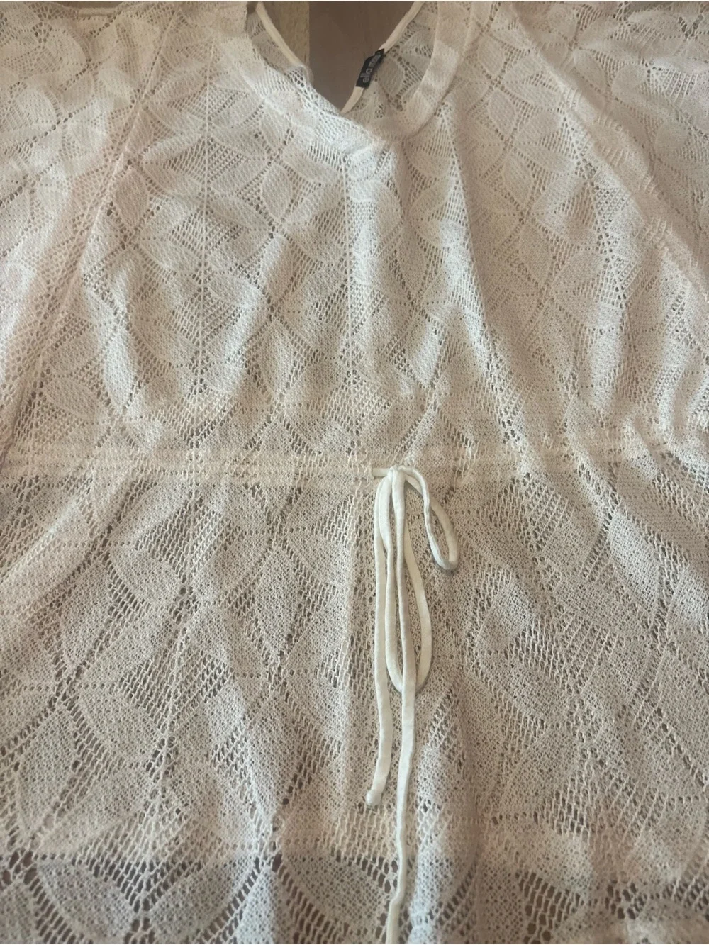 Ella Moss Cream Crochet Tunic with Drawstring Waist